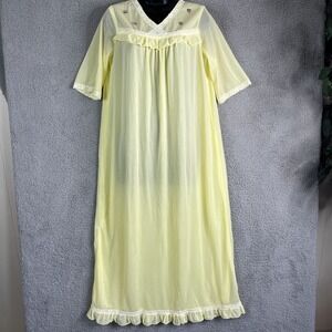 Vintage 70s Kari Nightgown Womens Medium Yellow Granny Modest Babydoll